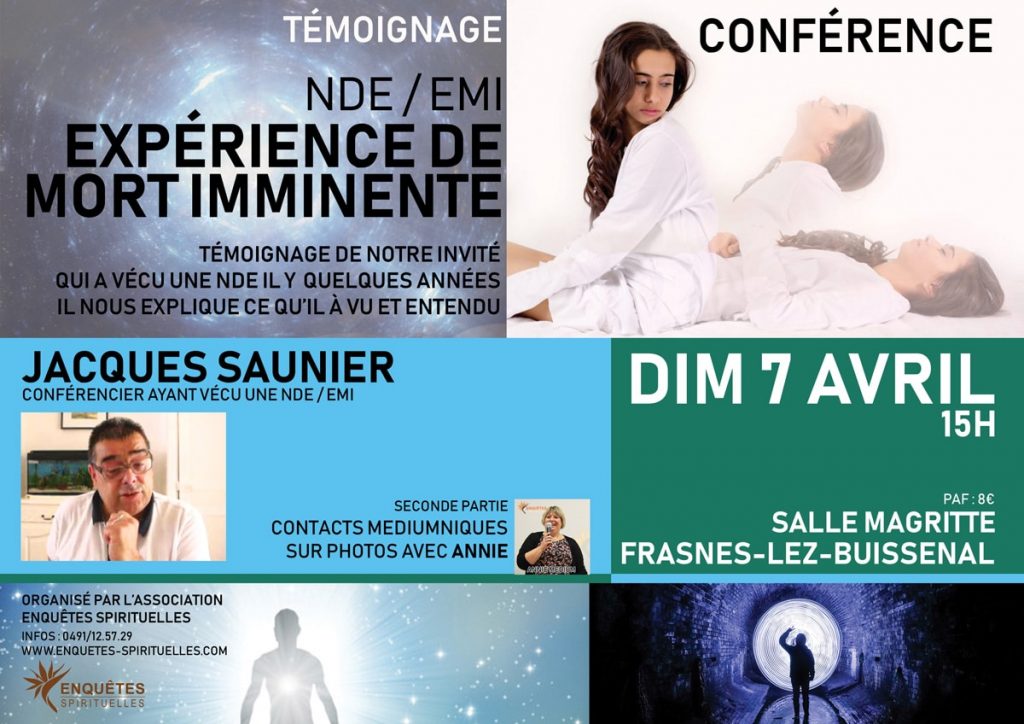 Conférence 7 Avril – Témoignage – NDE / EMI expérience de mort imminente